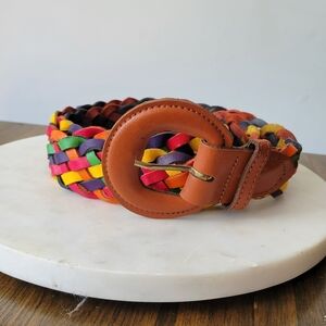 Vintage braided colorful leather belt